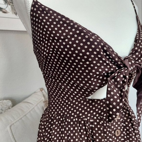 Skylar+Madison Midi Brown Polkadot Flowing Cutout Swing Summer Dress Size Small - Picture 3 of 7